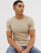 Asos Design Organic Muscle Fit T-shirt With Crew Neck In Beige