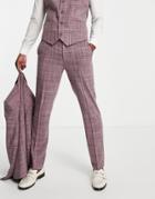 Asos Design Wedding Slim Suit Pants In Burgundy Crosshatch-red