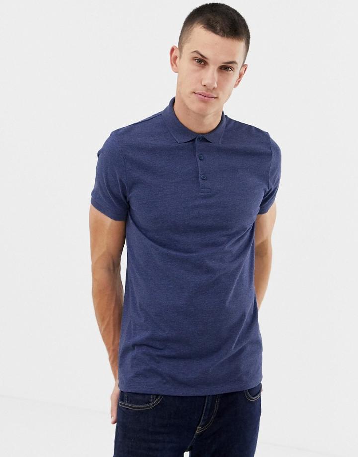 Asos Design Jersey Polo In Blue - Blue