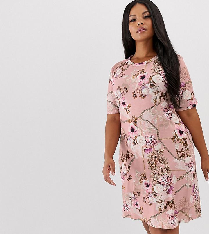 Pink Clove T-shirt Dress In Luxe Print - Multi