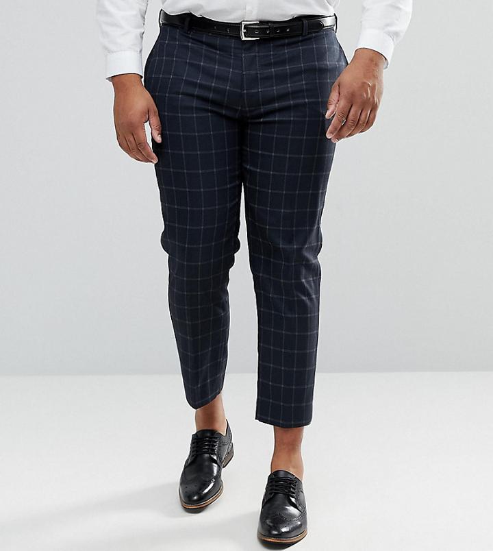 Asos Plus Skinny Crop Smart Pants In Navy Windowpane Check - Navy