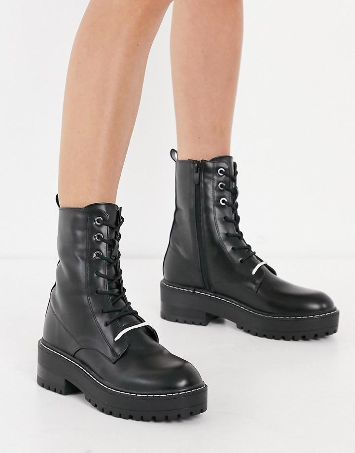 Stradivarius Lace Front Boots In Black