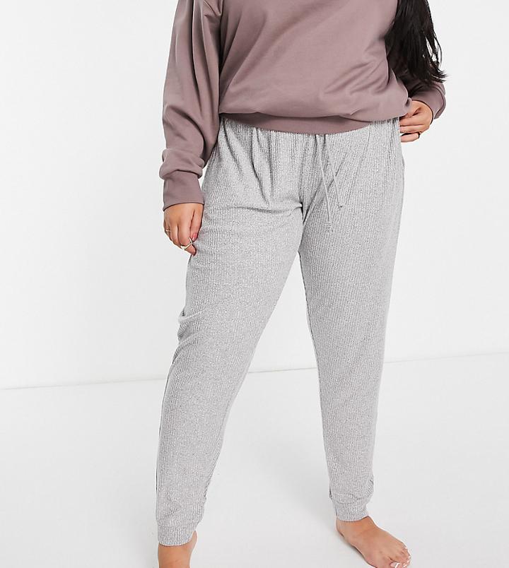Asos Design Curve Lounge Super Soft Rib Sweatpants In Gray-grey
