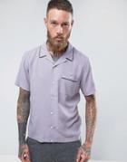 Asos Regular Fit Linen Viscose Shirt With Revere Collar In Purple - Purple