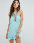 Kiss The Sky Festival Romper With Embroidered Panel - Blue