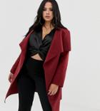 Boohoo Plus Tie Waist Waterfall Coat In Wine - Red