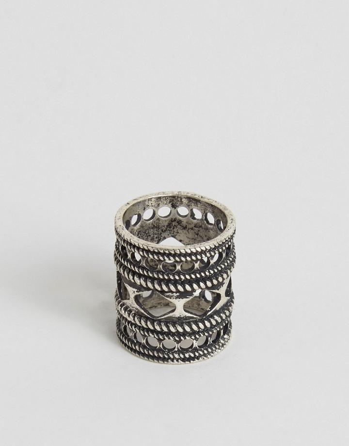 Asos Cut Out Embellished Ring In Silver - Silver