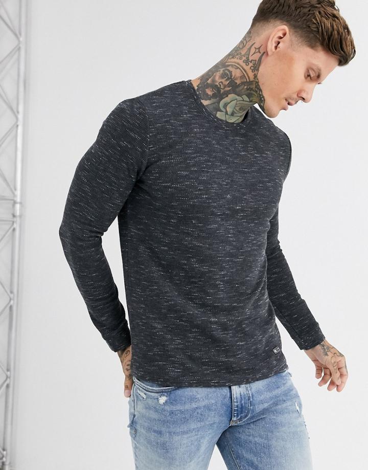 Bershka Waffle Sweater In Dark Gray