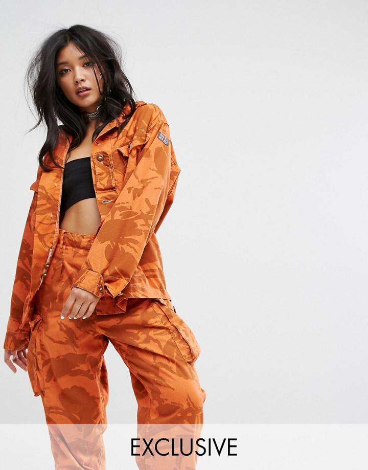 Milk It Vintage Overdyed Military Jacket In Camo - Orange