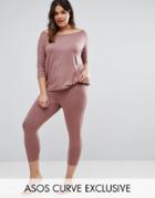 Asos Curve Lounge 2 Pack Off Shoulder Slouch Tunic Top & Crop Legging - Pink