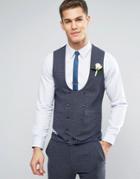 Asos Wedding Super Skinny Vest In Mini Check In Blue - Blue