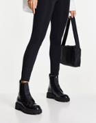 London Rebel Chunky Ankle Boots In Black With Elastic Front Detail