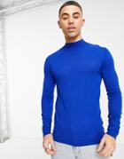 Asos Design Knit Muscle Fit Turtleneck Sweater In Cobalt-blues