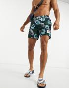 Calvin Klein Medium Length Swim Short In Tropical Print-black