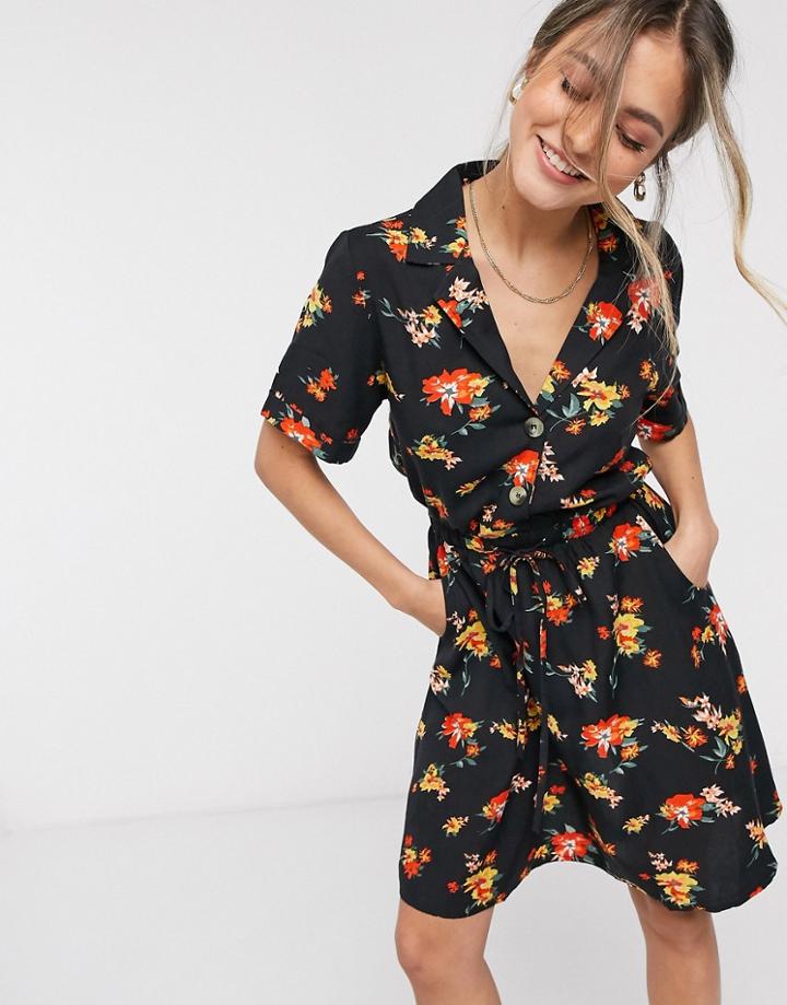 Brave Soul Jasmin Midi Tea Dress In Ditsy Print-brown