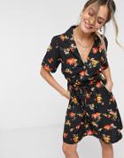 Brave Soul Jasmin Midi Tea Dress In Ditsy Print-brown