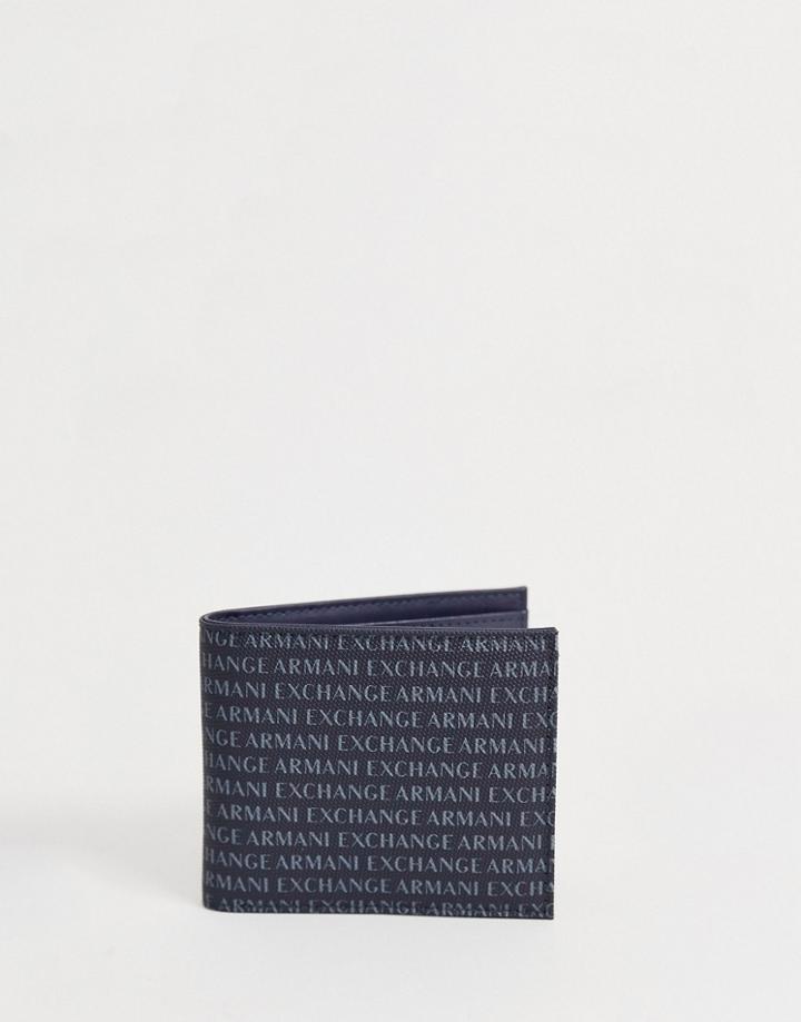 Armani Exchange All Over Logo Wallet In Navy - Navy