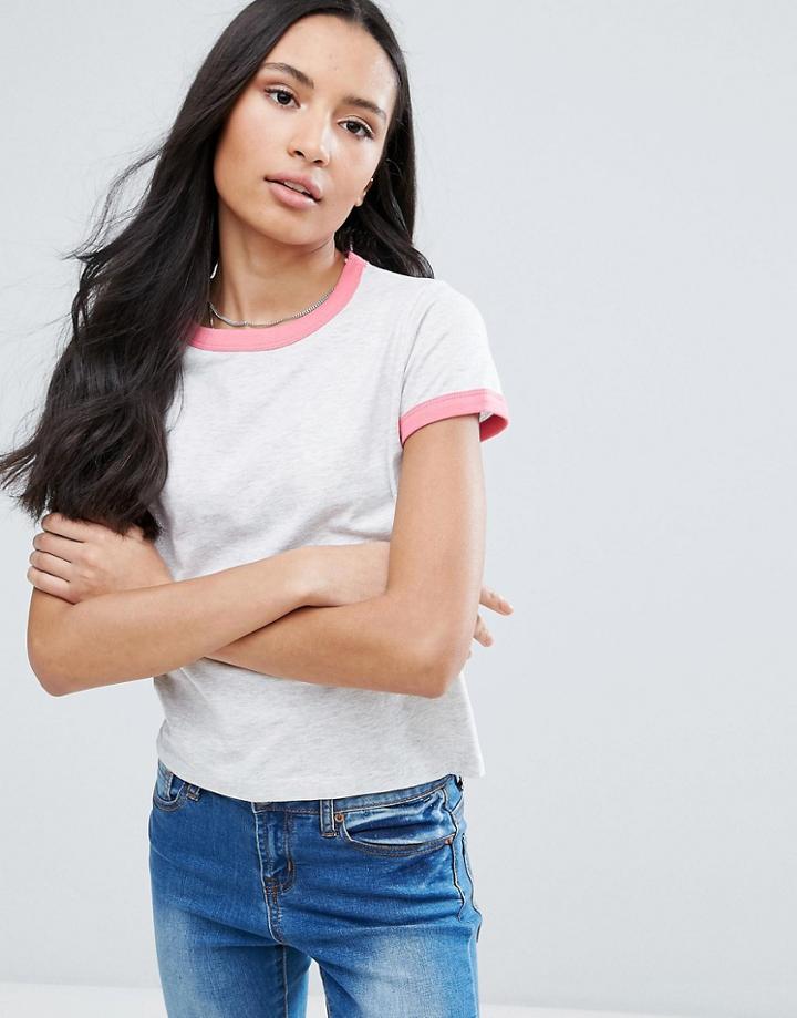 Brave Soul Contrast Rib T-shirt - Gray