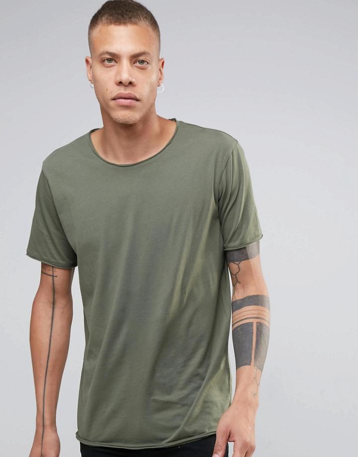Weekday Dark Raw Edge T-shirt - Green
