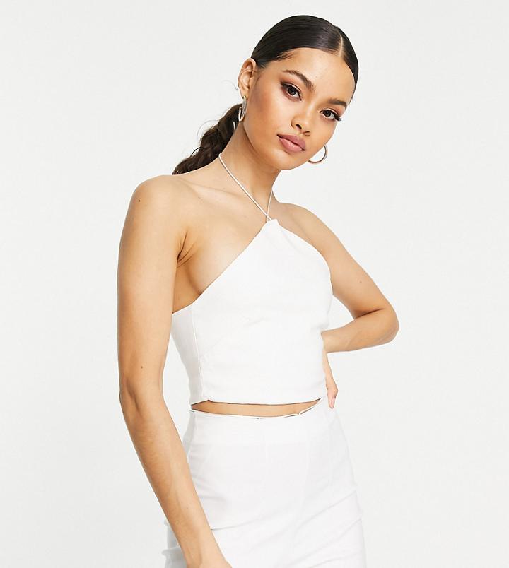 Vesper Petite Halterneck Crop Top In White - Part Of A Set