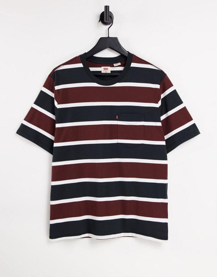 Levi's Pocket T-shirt In Brown Stripe