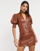 Asos Design Pu Tux Dress-brown