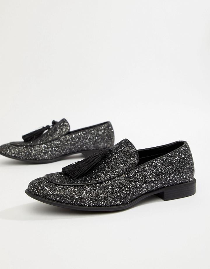 Asos Design Vegan Friendly Loafers In Black Glitter - Black