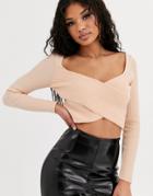 Asos Design Long Sleeve Structured Knit Ripple Crop Top