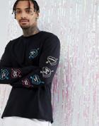 Asos Valentines Relaxed Long Sleeve T-shirt With Heart Sleeve Print - Black