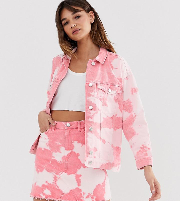 Monki Tie Dye Denim Jacket In Pink-multi