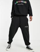 Asos Design Oversized Sweatpants In Black With Multicolor Los Angeles Print - Part Of A Set