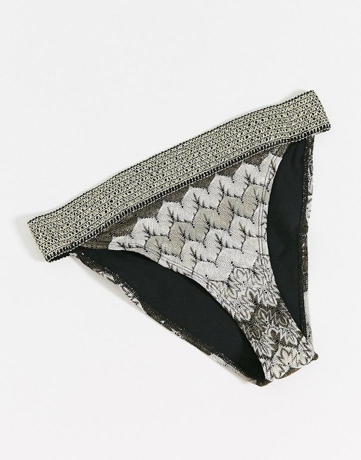 River Island Crochet Trim Bikini Bottom In Gold