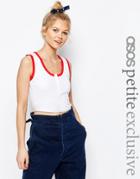 Asos Petite Button Front Tank Top With Tipping - White