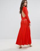 Boohoo Lace Open Back Maxi Dress - Red