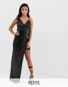 Tfnc Petite Sequin Super Mini Dress With Asymmetric Hem In Black - Black