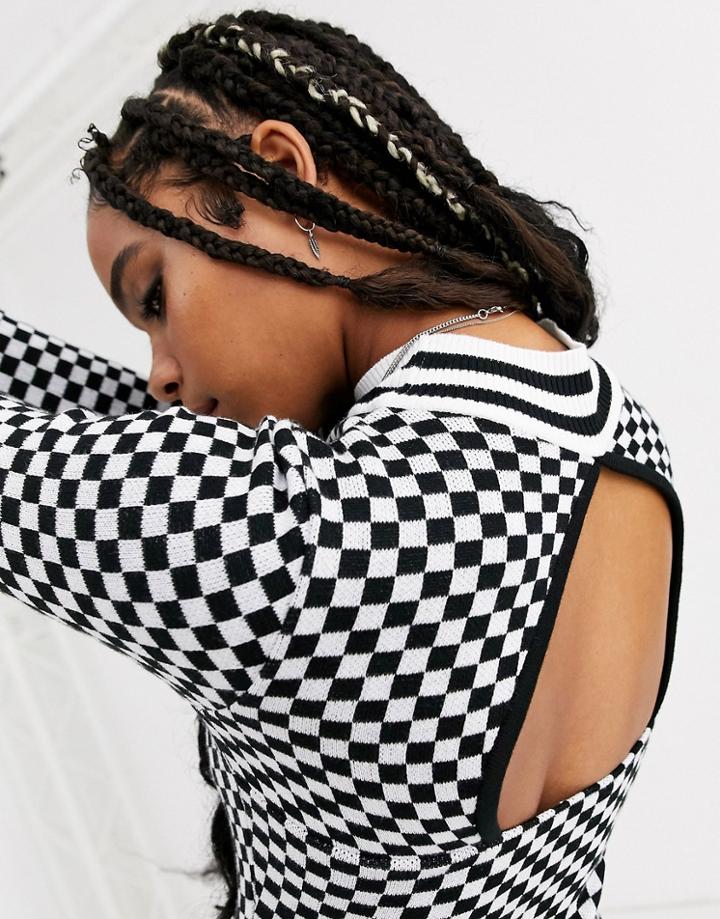 Asos Design Checkerboard Knitted Mini Dress With Open Back-multi