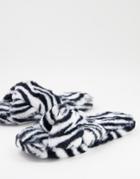 Asos Design Zeve Twist Slider Slippers In Zebra Print-multi
