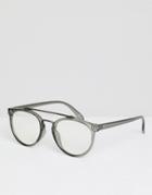 Asos Design Round Glasses In Crystal Gray With Nose Bar Detail - Gray