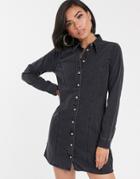 Asos Design Denim Fitted Western Shirt Dress In Washed Black