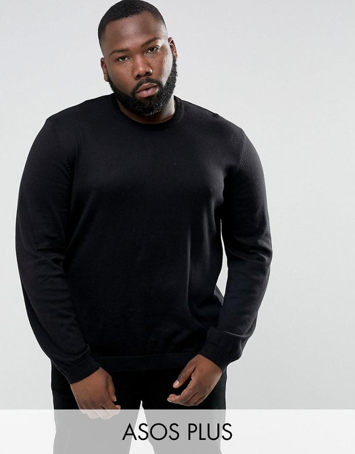 Asos Plus Cotton Sweater In Black - Black