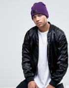 Asos Patch Beanie In Plum - Purple