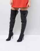 Prettylittlething Snake Effect Over The Knee Heeled Boot - Black