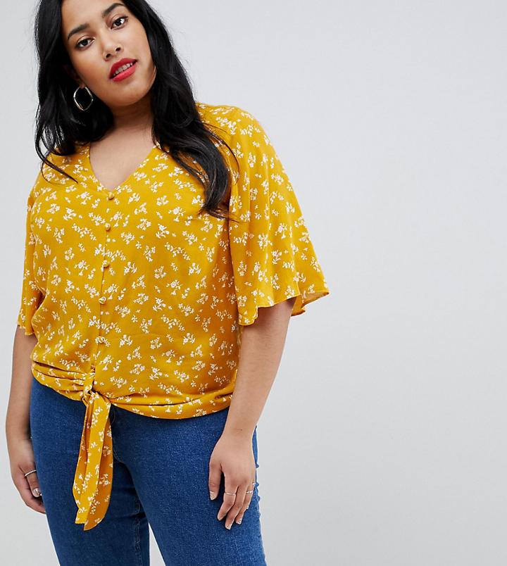 New Look Curve Button Through Tie Top - Brown