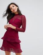 True Decadence All Over Mesh Skater Dress With Ruffle Hem - Red