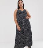 Club L Plus Tie Strap Detail Maxi Dress In All Over Print - Navy