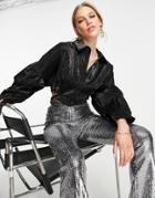 Ghospell Cropped Plisse Shirt In Black