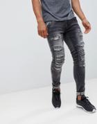 Soul Star Heavy Rip And Repair Jeans - Black