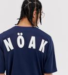 Noak Oversized T-shirt In Airtex With Branded Back Print-navy