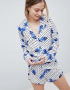 Asos Design Pansy Traditional 100% Modal Short Pyjama Set-white