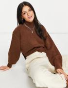 Monki Recycled High Neck Knit Sweater In Brown